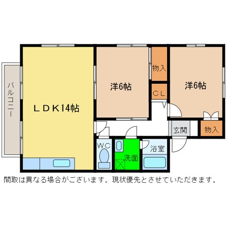 セジュール吉岡Ａ・Ｂ・Ｃ・Ｄ・Ｅの物件間取画像